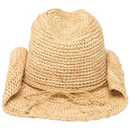Women's Crocheted Raffia Cowboy Hat with Stone Trim