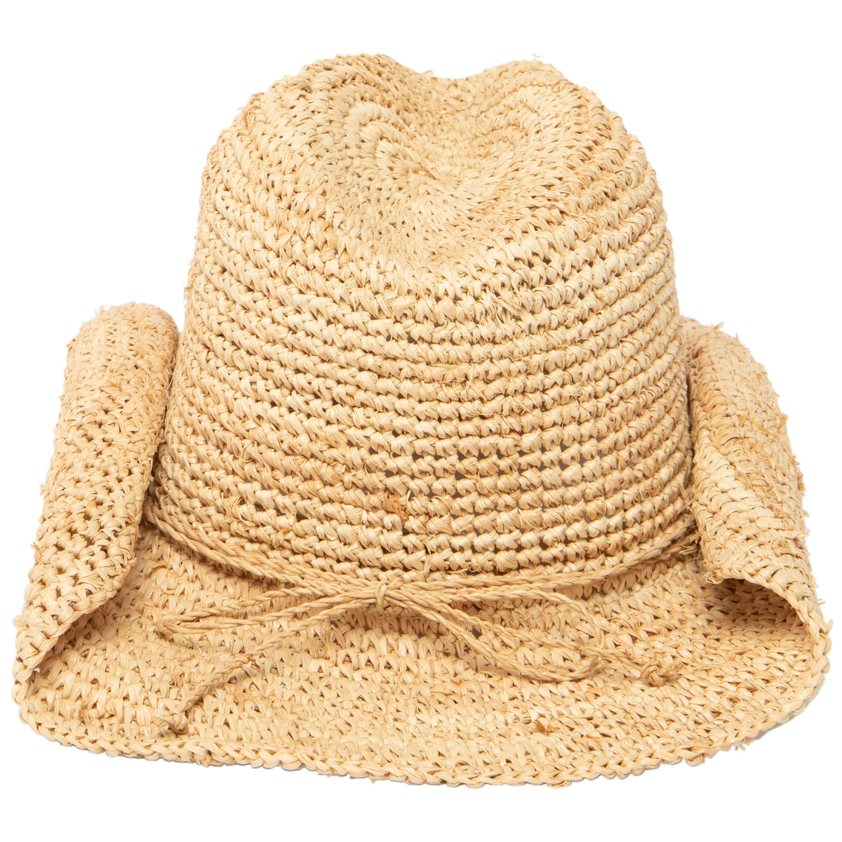 Women's Crocheted Raffia Cowboy Hat with Stone Trim