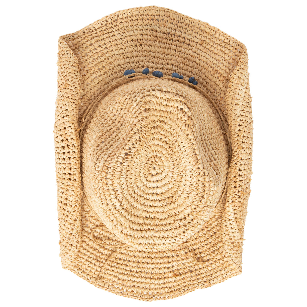 Women's Crocheted Raffia Cowboy Hat with Stone Trim