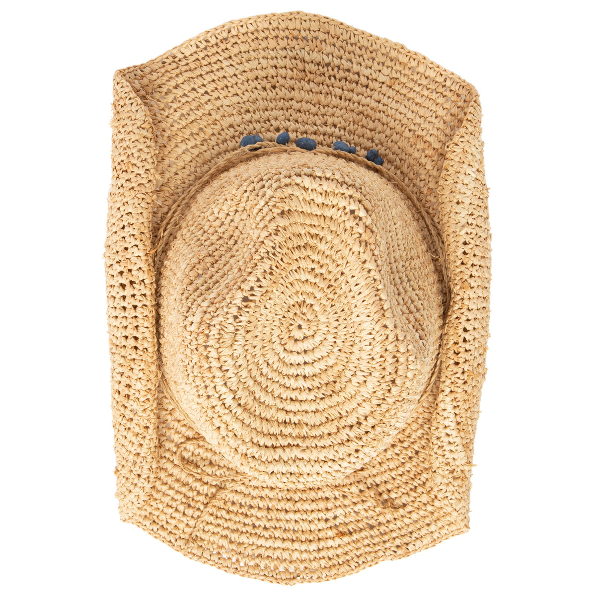 Women's Crocheted Raffia Cowboy Hat with Stone Trim