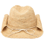 Women's Crocheted Raffia Cowboy Hat with Stone Trim