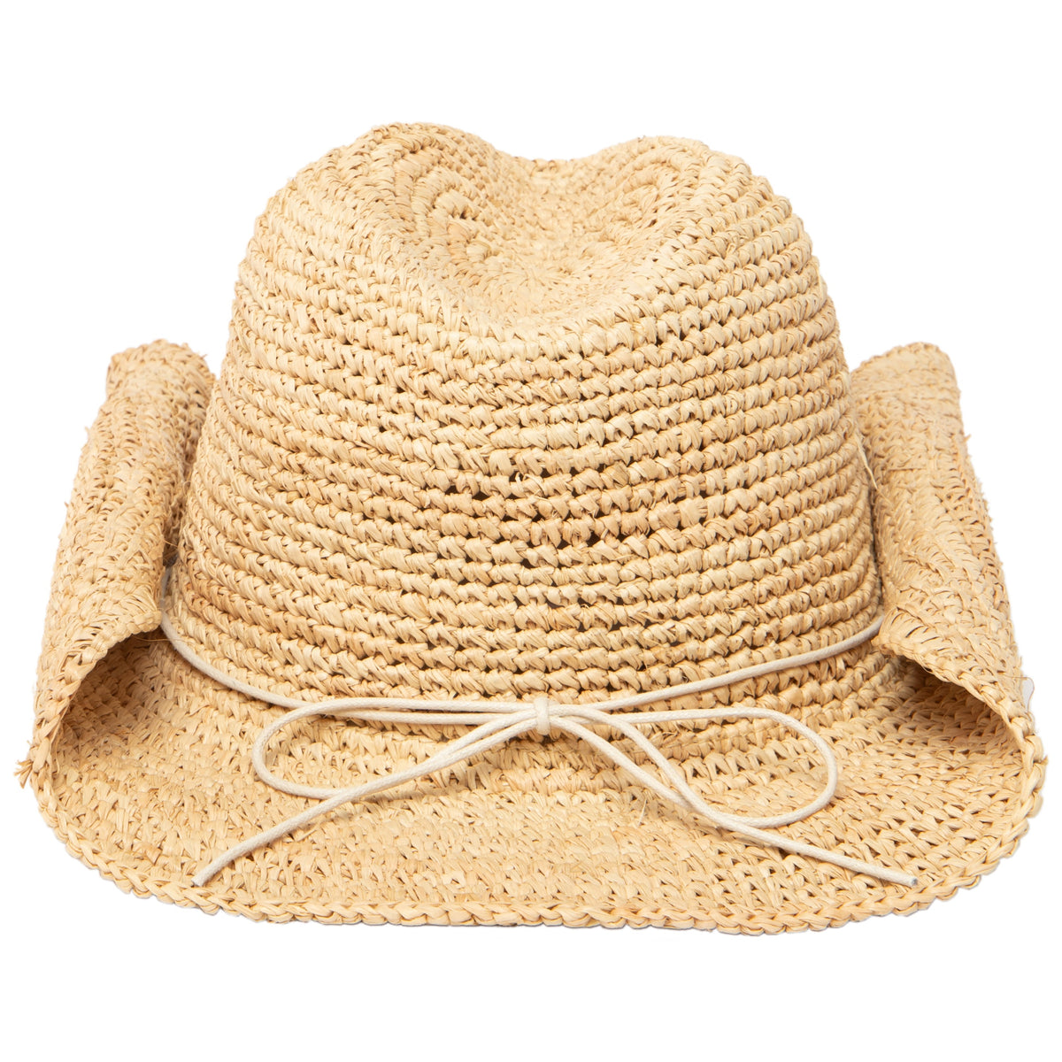 Women's Crocheted Raffia Cowboy Hat with Stone Trim