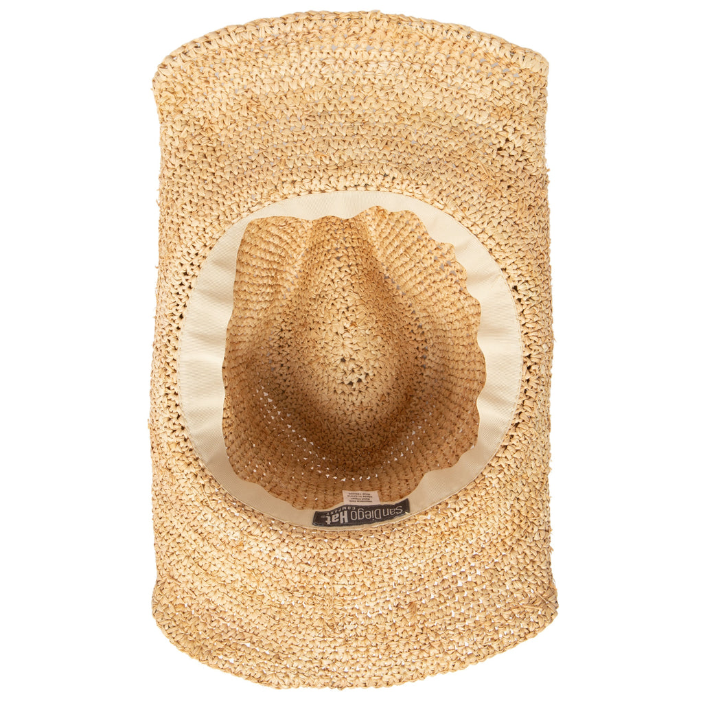 Women's Crocheted Raffia Cowboy Hat with Stone Trim