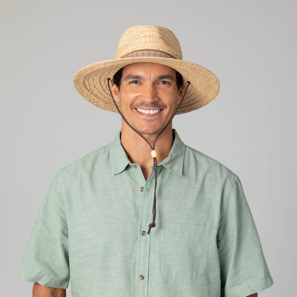 Mens Raffia Fedora Lifeguard with Chin Cord