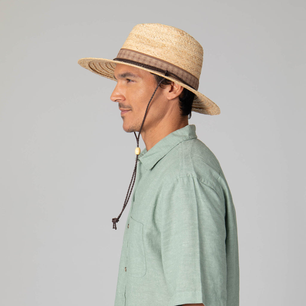 Mens Raffia Fedora Lifeguard with Chin Cord