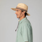 Mens Raffia Fedora Lifeguard with Chin Cord