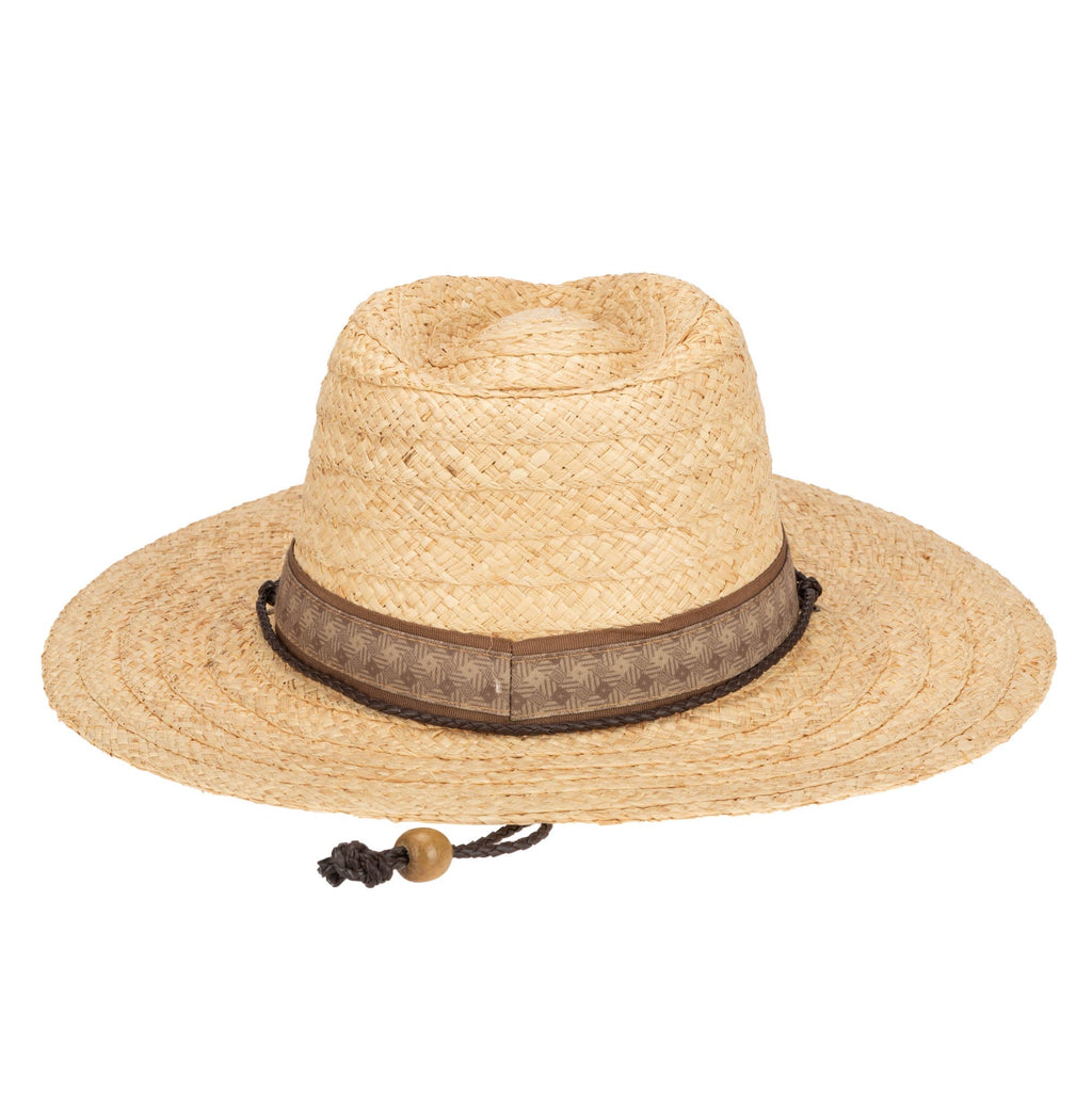 Mens Raffia Fedora Lifeguard with Chin Cord