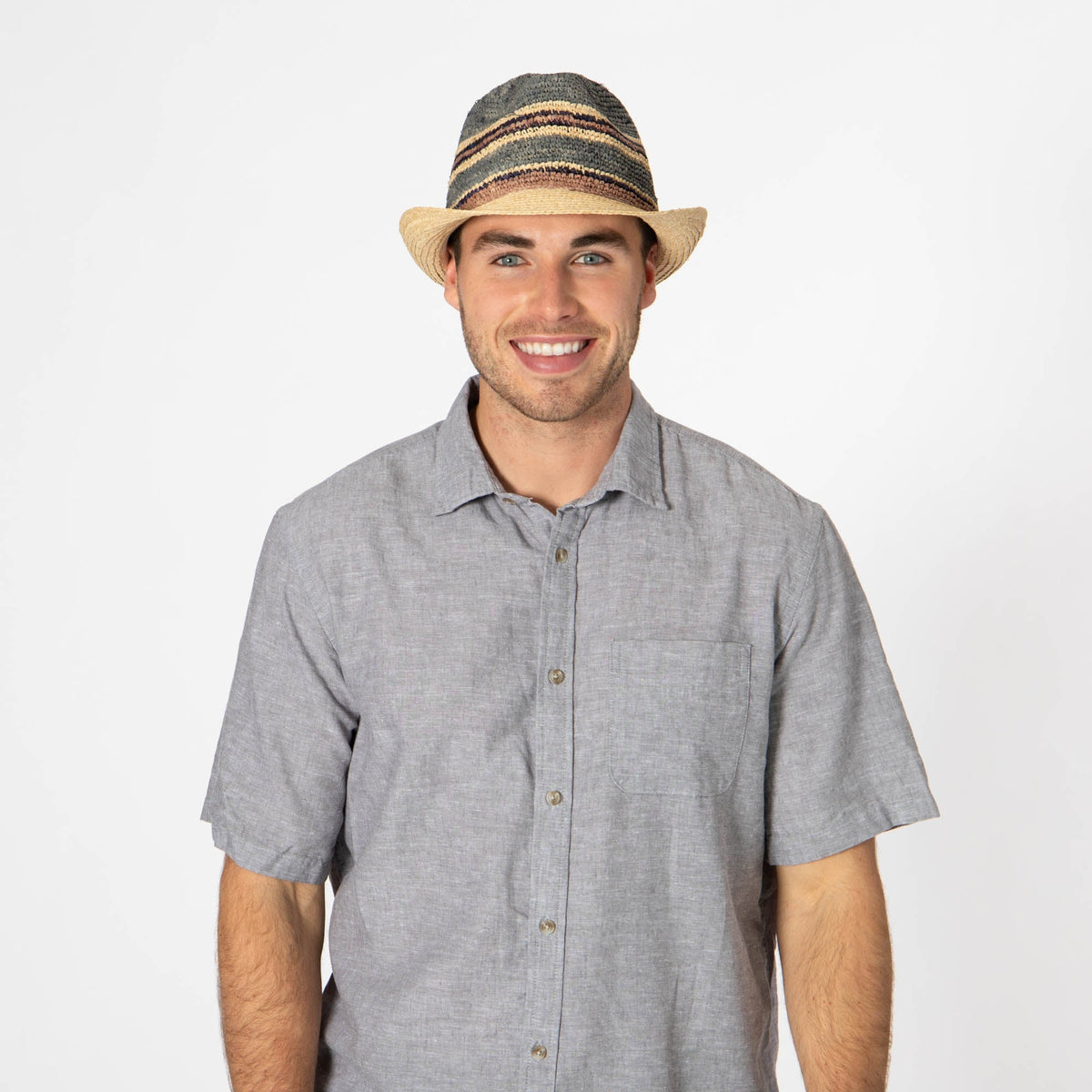 Men's Crochet Braided Raffia Stingy Brim Fedora
