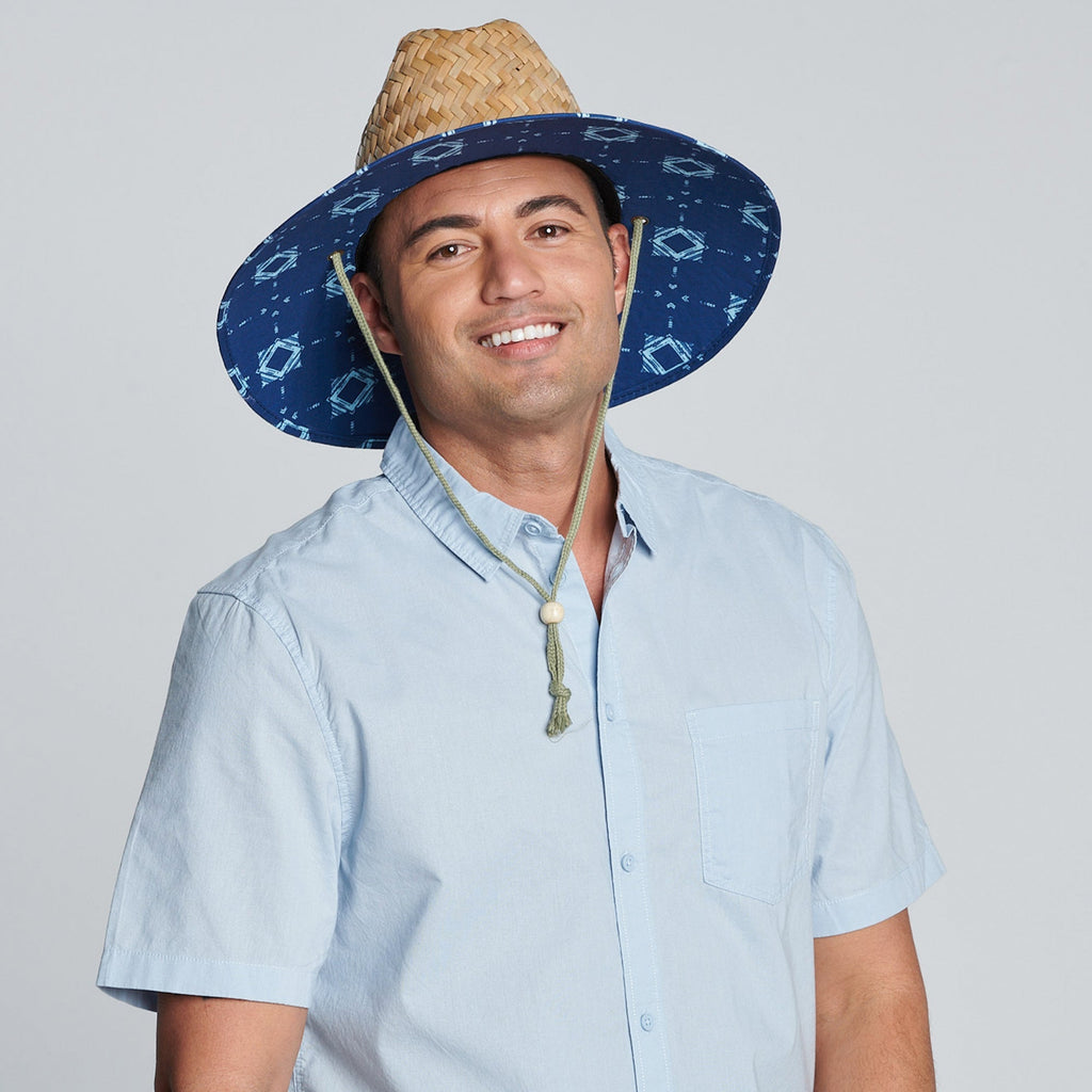 Americana - Men's rush straw lifeguard with under brim print and adjustable chin cord