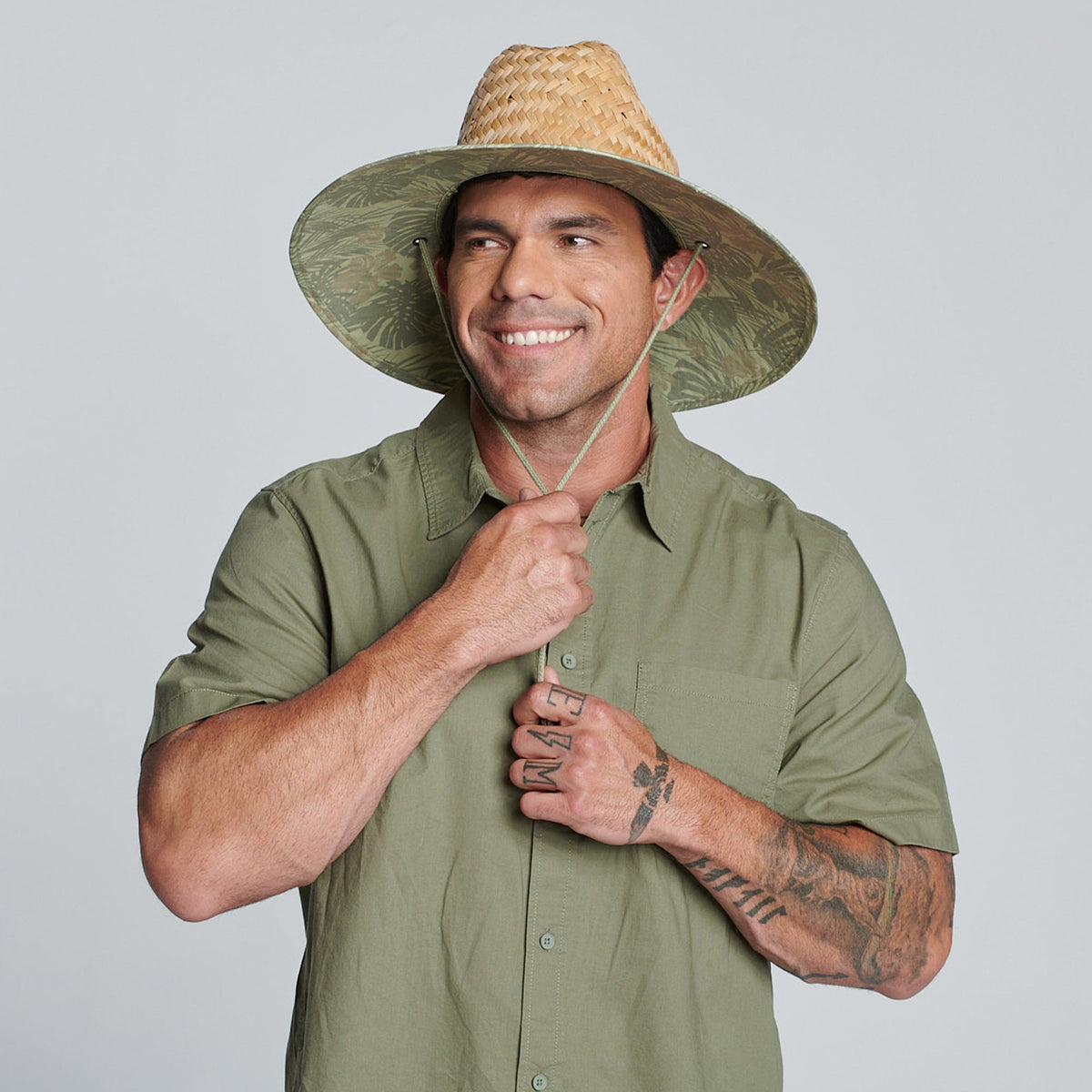 Americana - Men's rush straw lifeguard with under brim print and adjustable chin cord