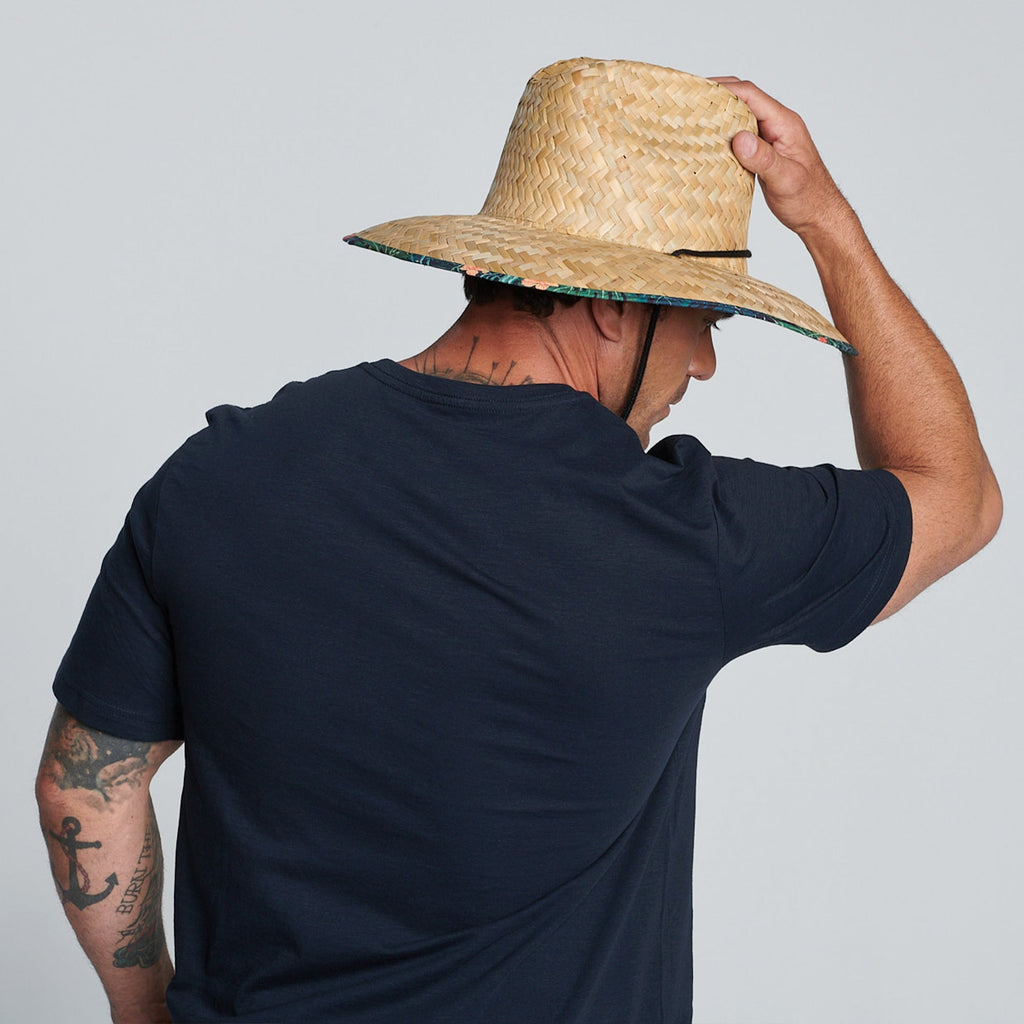Americana - Men's rush straw lifeguard with under brim print and adjustable chin cord