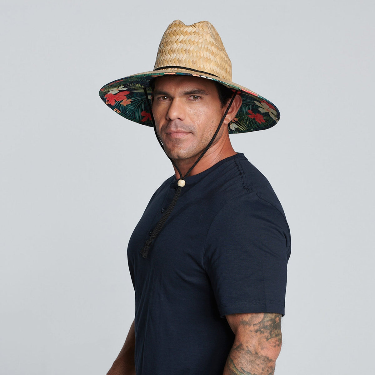 Americana - Men's rush straw lifeguard with under brim print and adjustable chin cord
