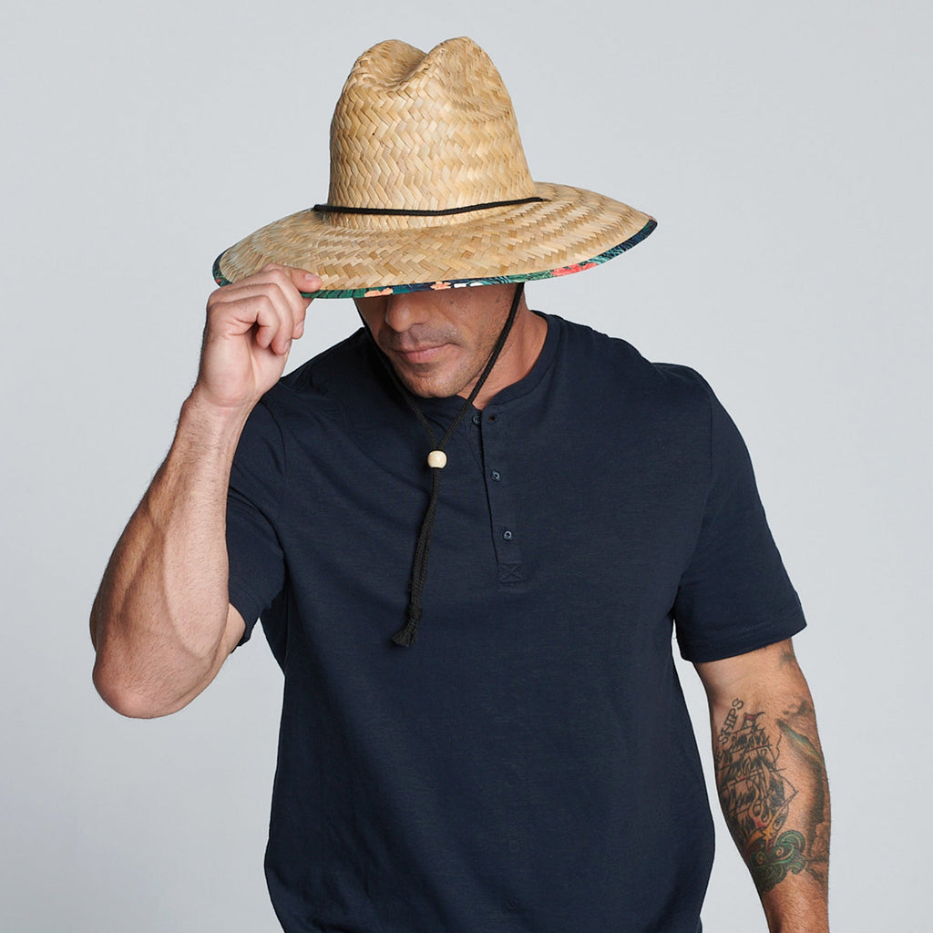 Americana - Men's rush straw lifeguard with under brim print and adjustable chin cord