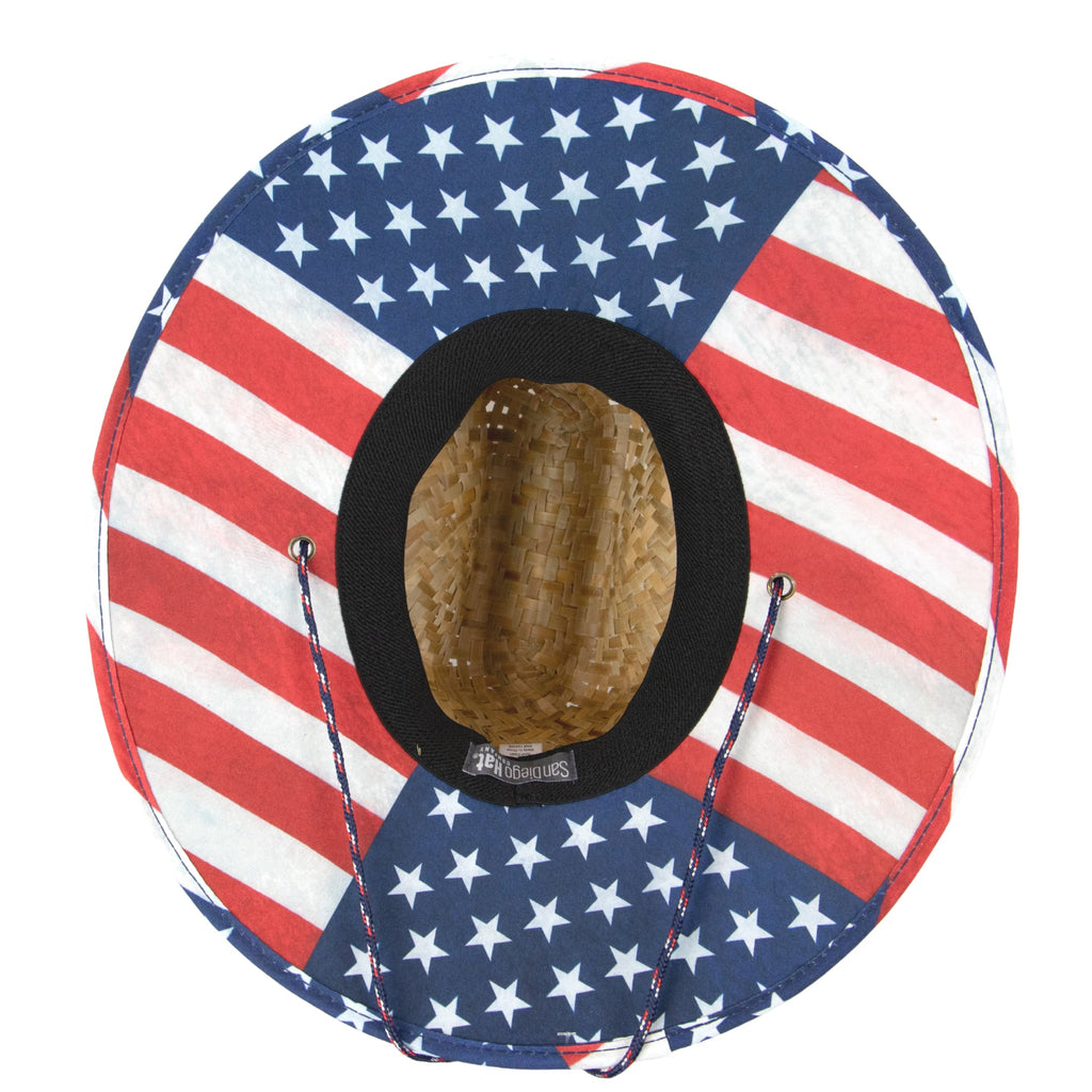 Americana - Men's rush straw lifeguard with under brim print and adjustable chin cord