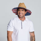 Americana - Men's rush straw lifeguard with under brim print and adjustable chin cord