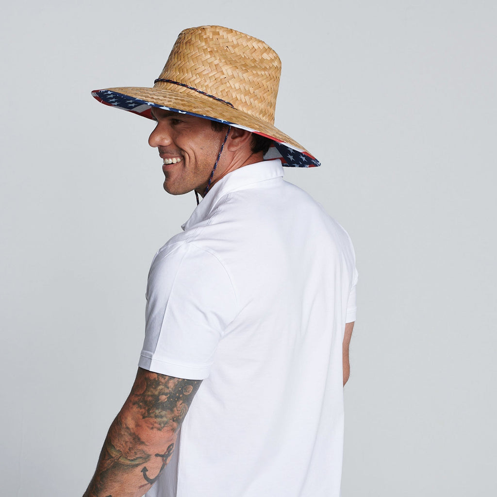 Americana - Men's rush straw lifeguard with under brim print and adjustable chin cord