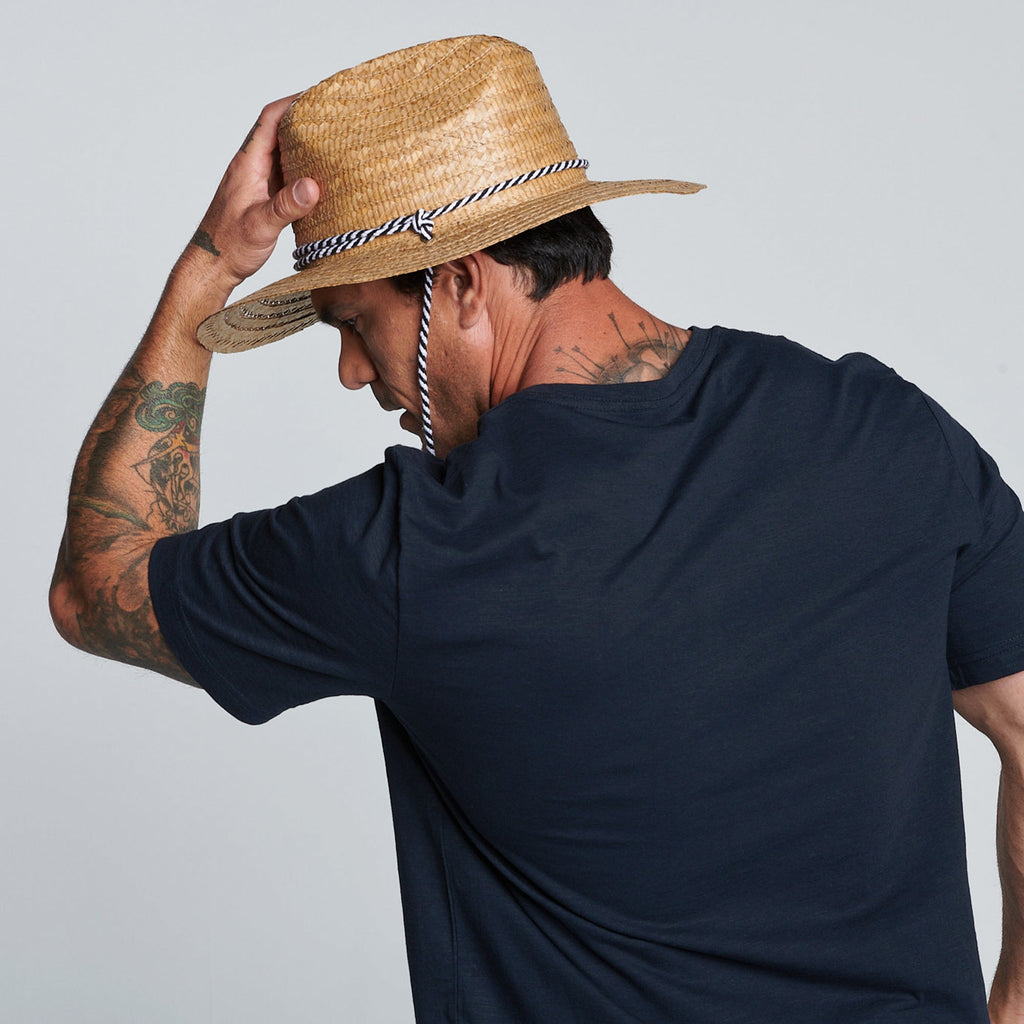 Men's kwai braided straw lifeguard with adjustable black and white chin cord (RSM586)
