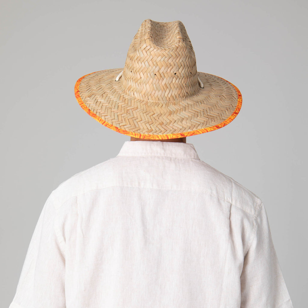 Mens Straw Lifeguard with Tropical Printed Under-brim