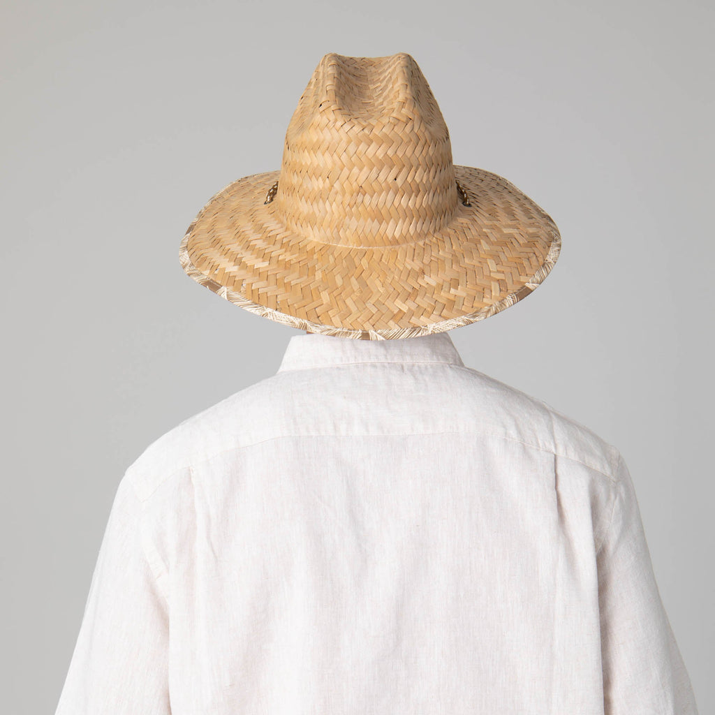 Mens Rush Straw Lifeguard with Tropical Palm Leaf Under-brim