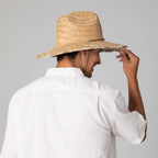 Mens Rush Straw Lifeguard with Tropical Palm Leaf Under-brim