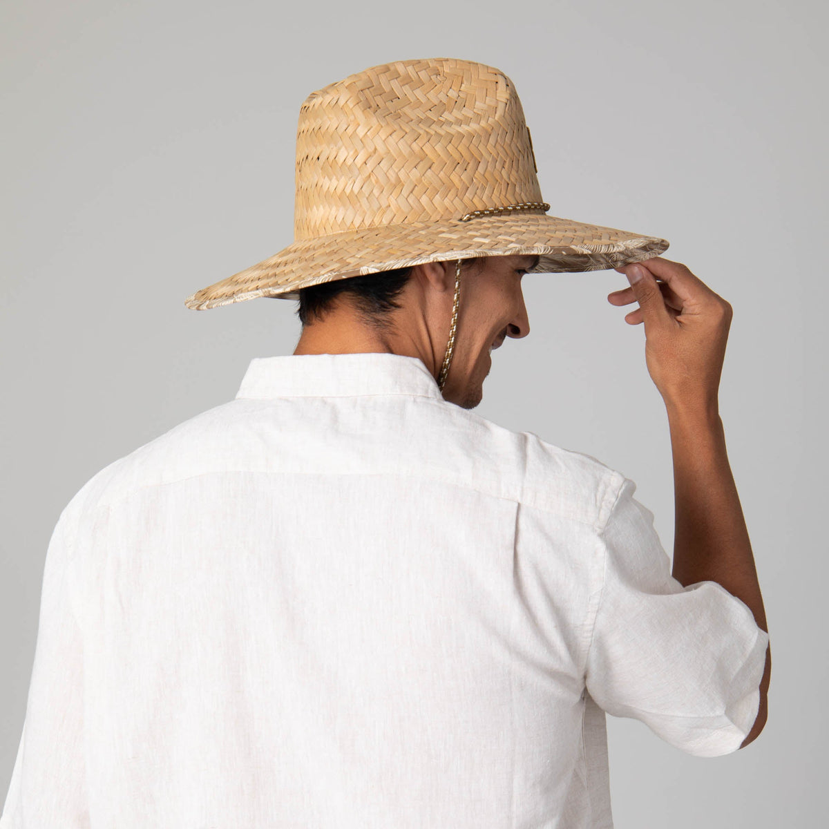 Mens Rush Straw Lifeguard with Tropical Palm Leaf Under-brim