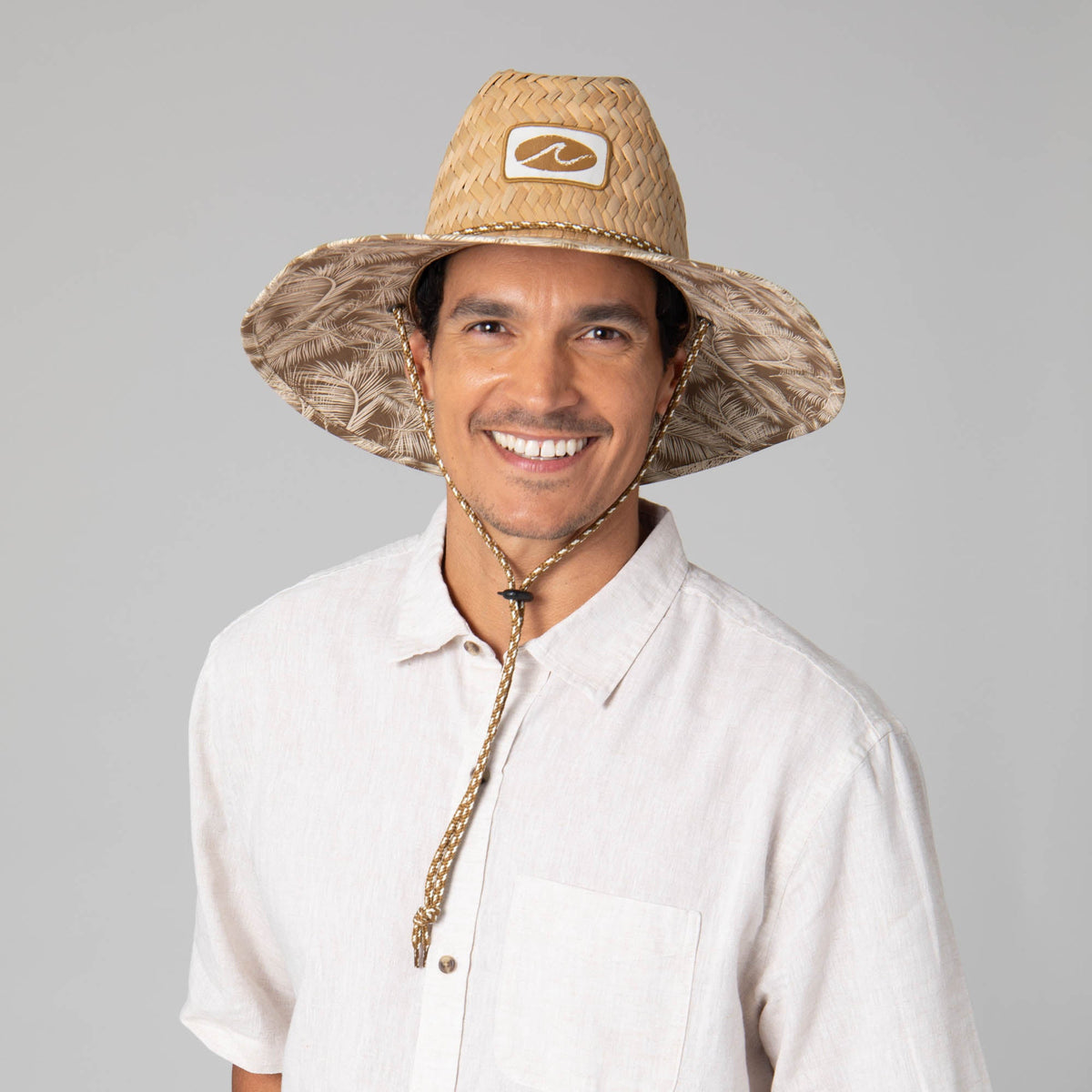 Mens Rush Straw Lifeguard with Tropical Palm Leaf Under-brim