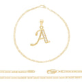 A-Z Initial Letter Pendant 14K Gold Filled Cubic Zirconia Mariner Chain Anklet 10" Set 3 mm  Women Jewelry