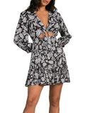 Elan Floral Print Cut Out Mini Dress Black