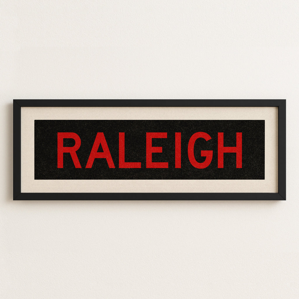 Framed Raleigh Red and Black Bus Scroll