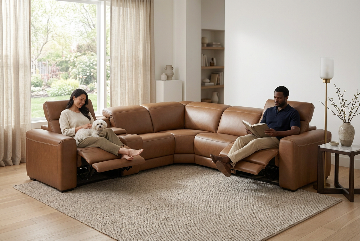 Rally Pro Caramel 6-Piece Power Reclining Sectional with Console and Immersive Sound System
