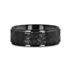REBEL Raised Hammer Finish Step Edge Black Tungsten Carbide Wedding Band – 6mm or 8mm
