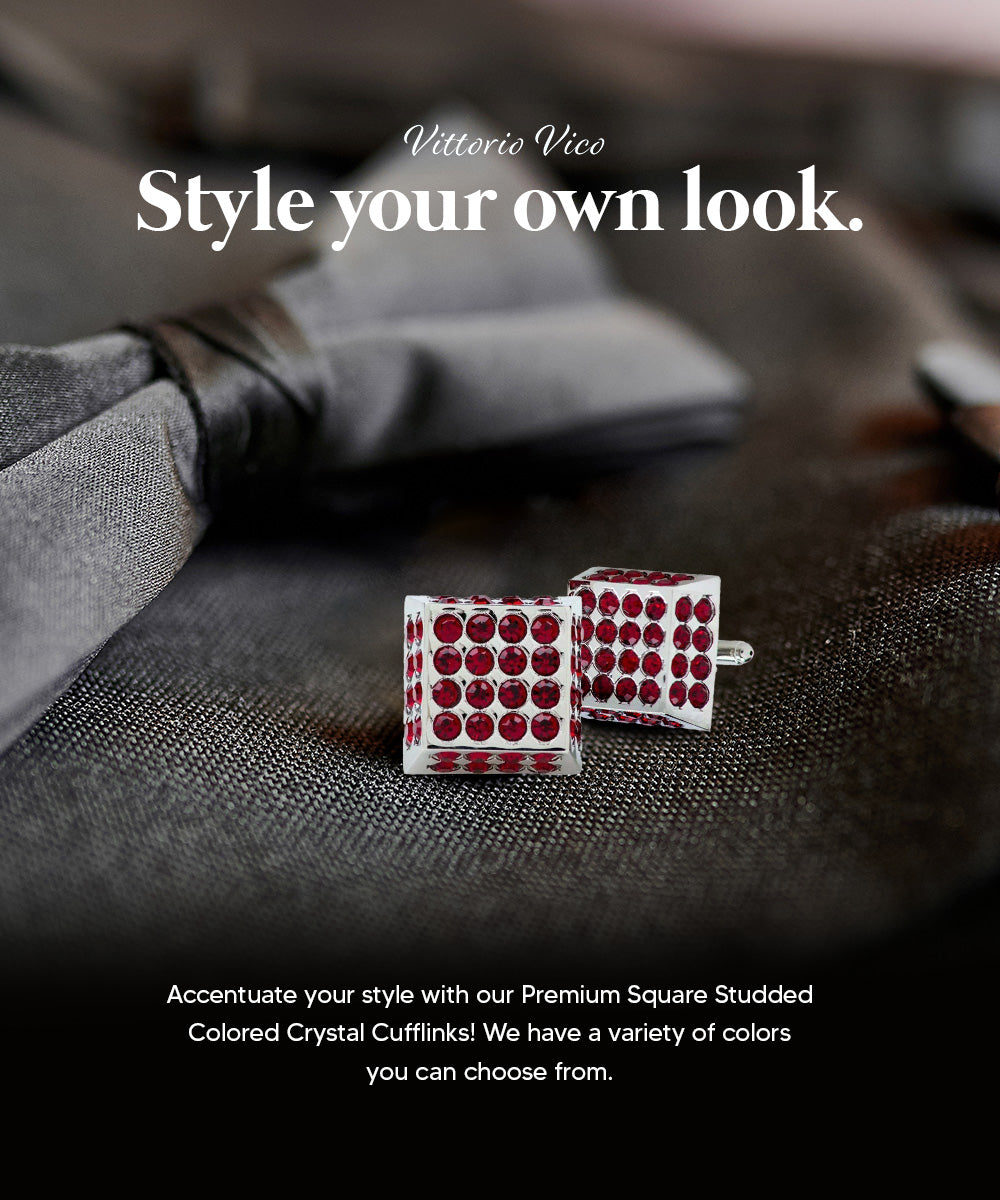 Vittorio Vico Men's Large  Square Studded Colored Crystal Cufflinks: CL76XX Series