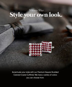 Vittorio Vico Men's Large  Square Studded Colored Crystal Cufflinks: CL76XX Series