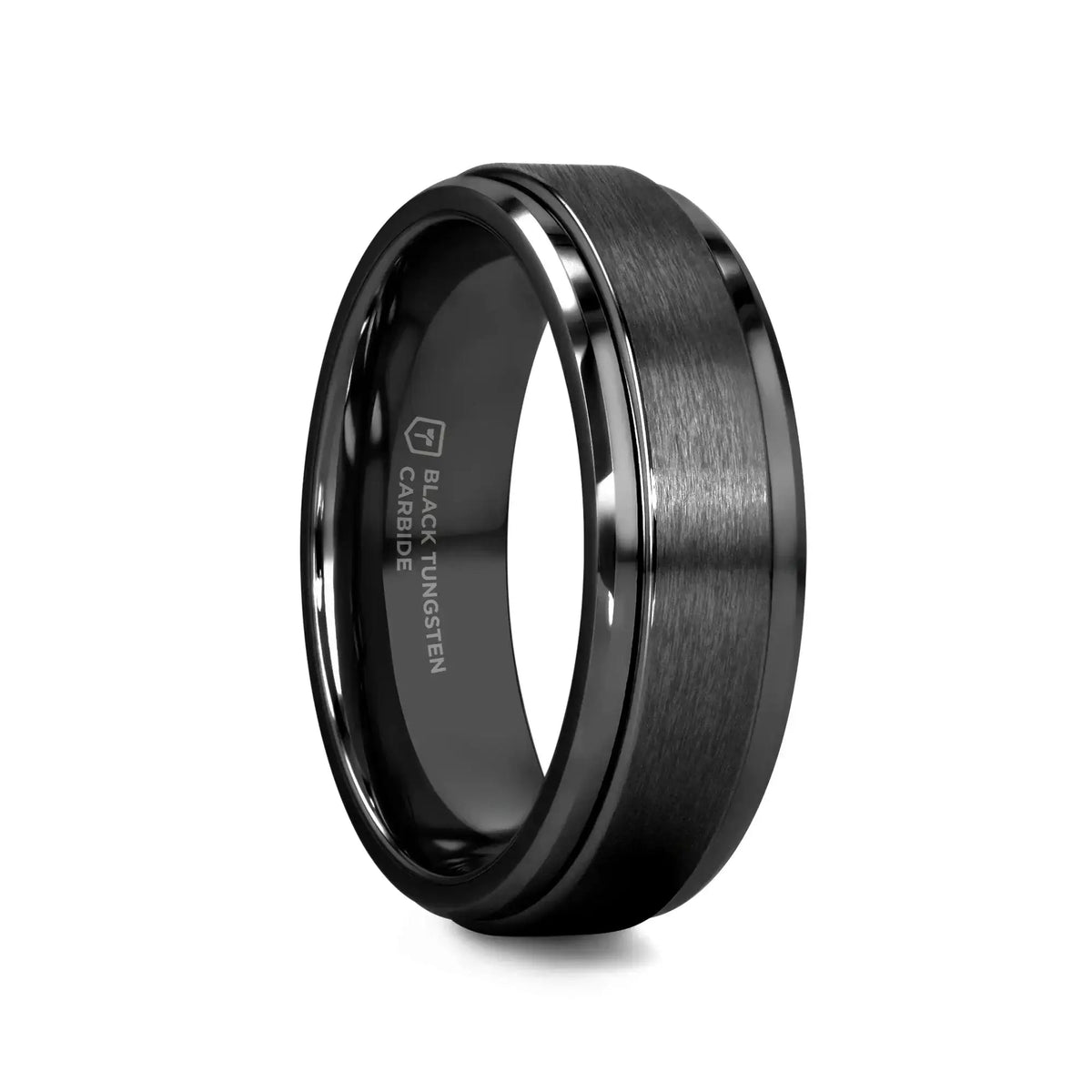 REVOLVE Black Tungsten Spinner Ring, Brushed Center on Polished Base – Comfort Fit (6mm & 8mm)