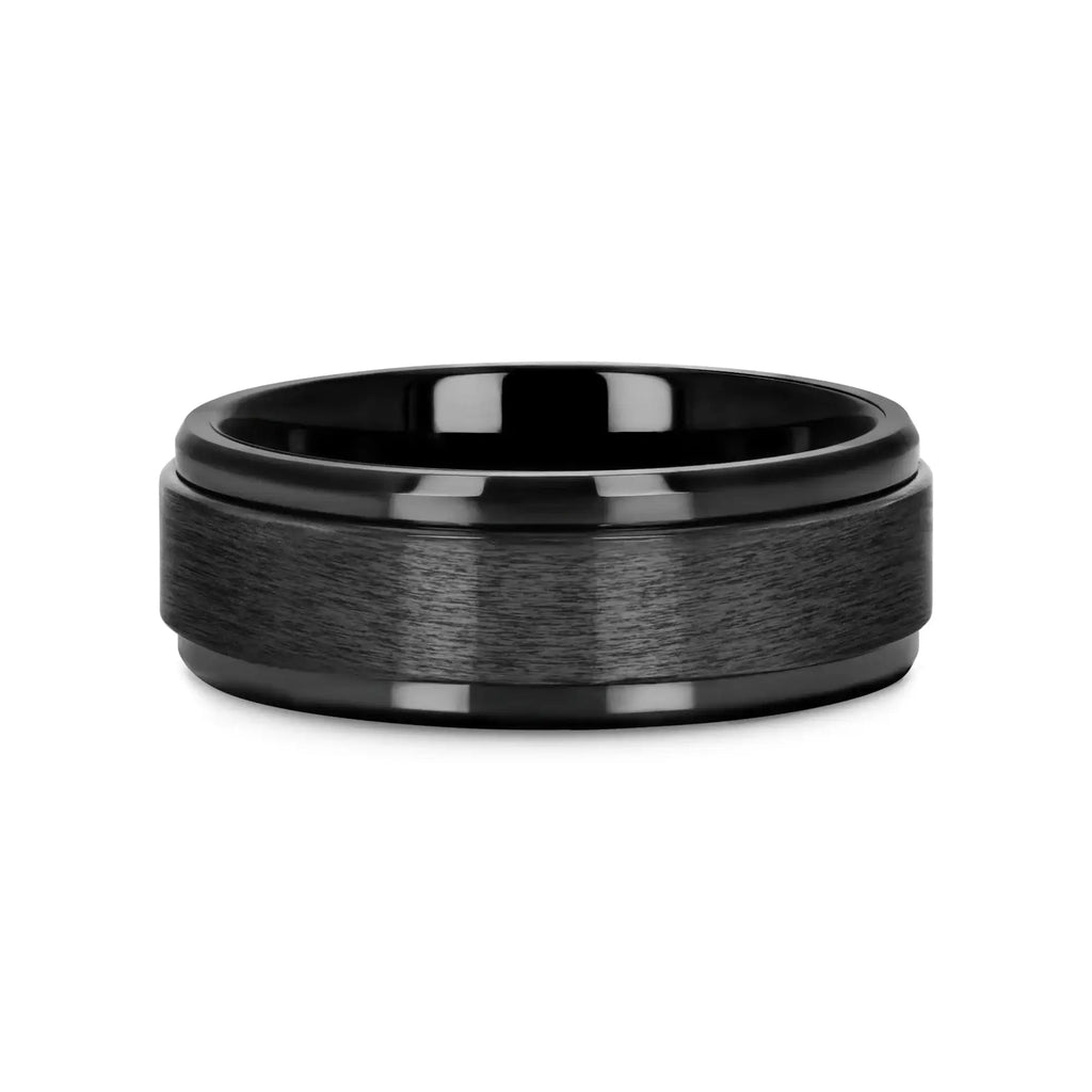 REVOLVE Black Tungsten Spinner Ring, Brushed Center on Polished Base – Comfort Fit (6mm & 8mm)