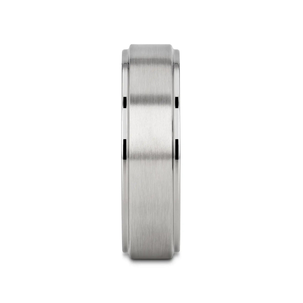 RHINOX Brushed Raised Center Men’s Titanium Wedding Ring with Polished Step Edges - 6mm & 8mm