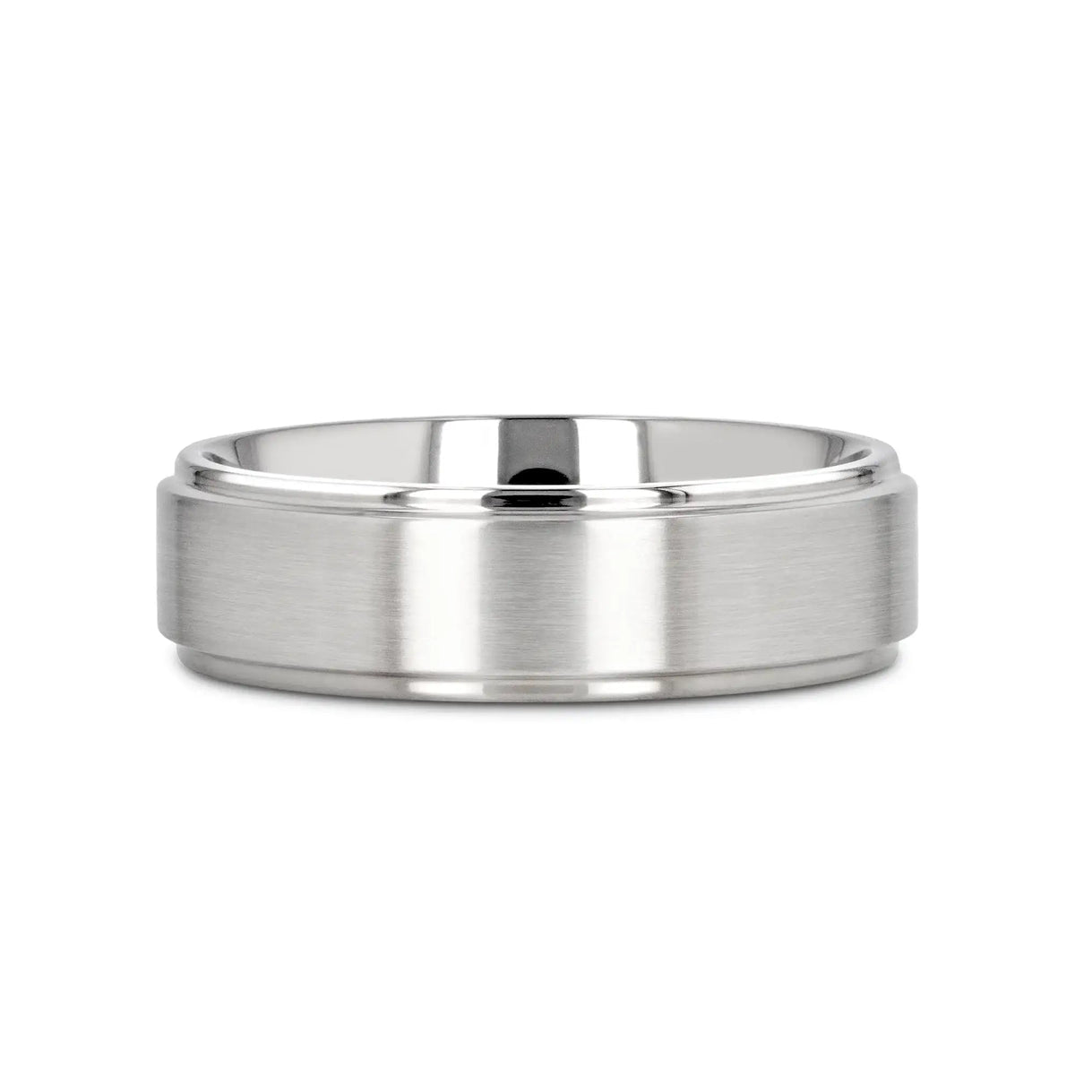 RHINOX Brushed Raised Center Men’s Titanium Wedding Ring with Polished Step Edges - 6mm & 8mm