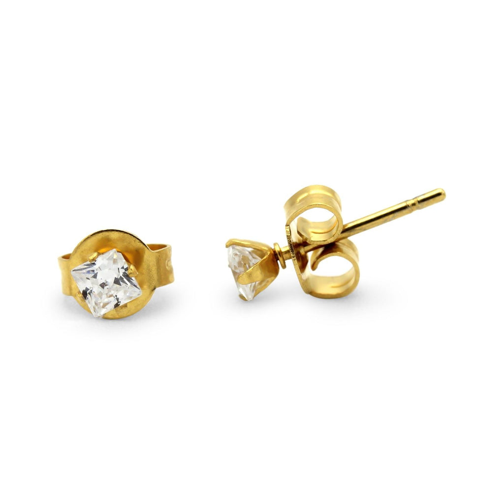 Cubic Zirconia Square 14K Gold Filled Stud Earrings Stainless Steel Jewelry Men Women