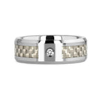 ROYCE Tungsten Wedding Band with White Carbon Fiber and White Diamond Setting - 8mm
