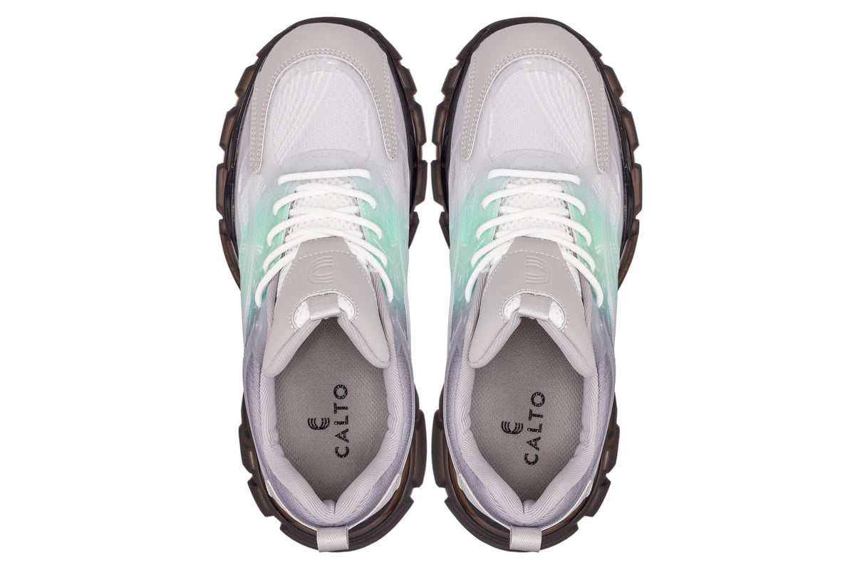 CALTO - S3863 - 2.6 Inches Taller (Green/Grey) - Chunky Sole Sporty Sneakers