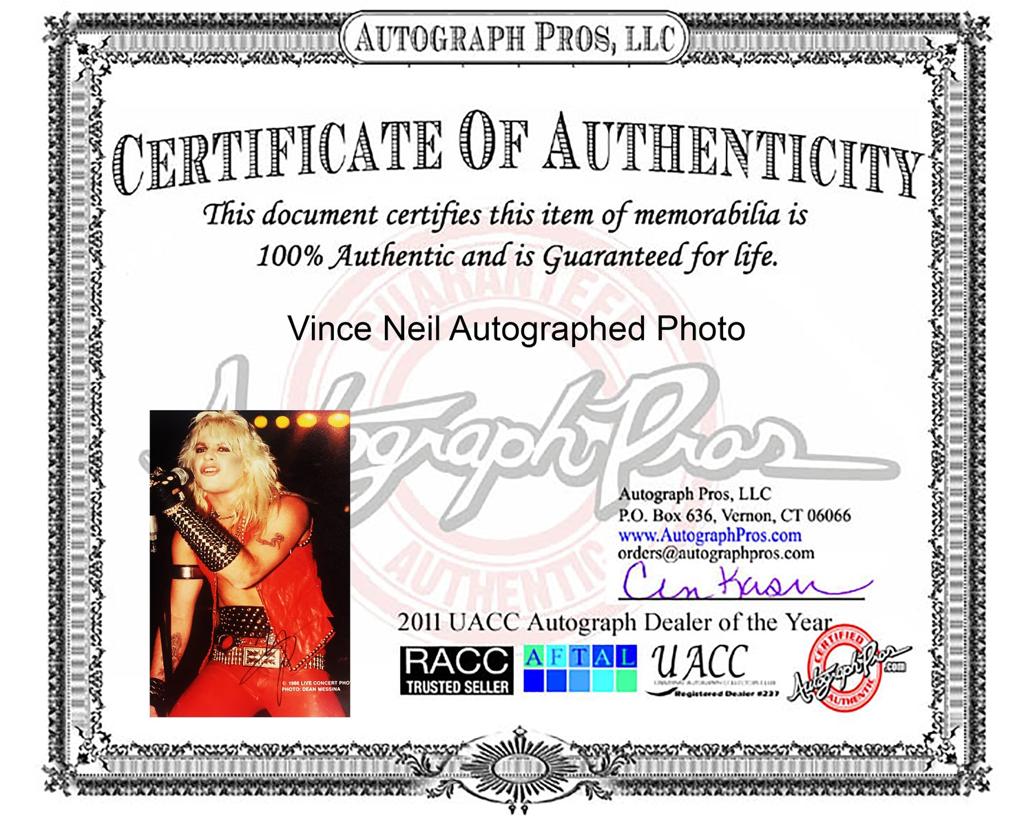 Motley Crue Vince Neil Signed Framed Custom Photo Display ACOA
