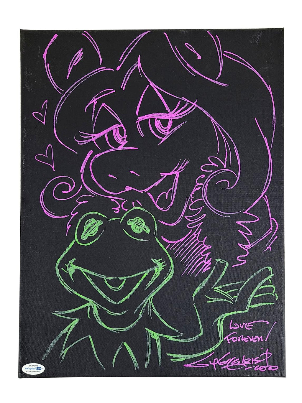 Guy Gilchrist Hand Drawn Signed Kermit Miss Piggy Muppets Art Canvas ACOA