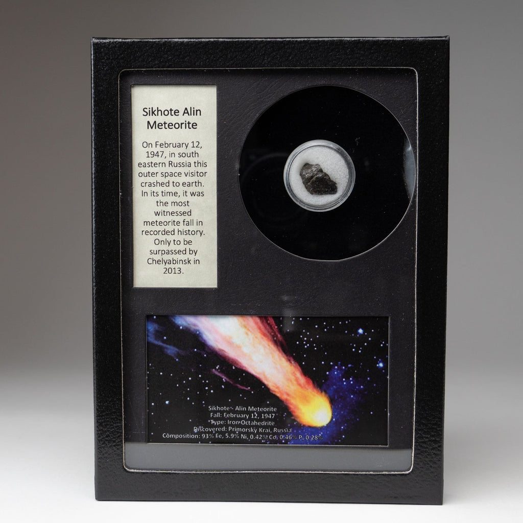 Genuine Sikhote-Alin Meteorite from Russia in Glass Display Box
