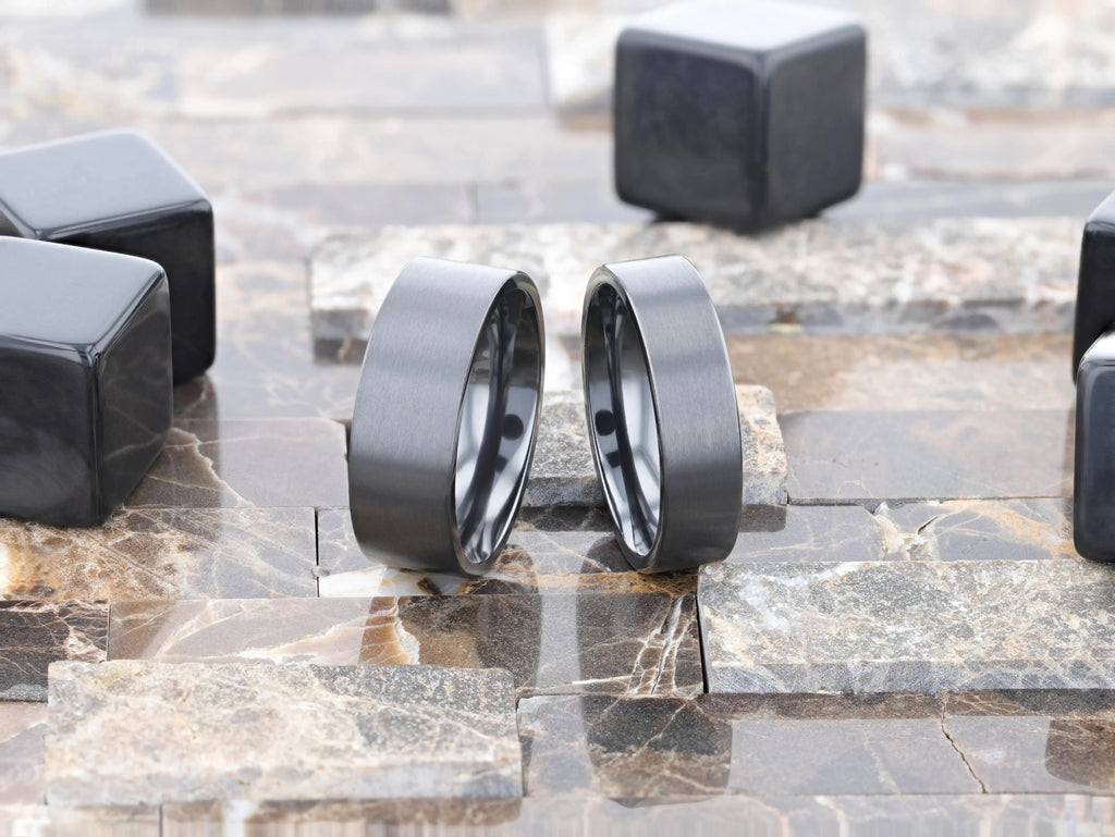 SAN BERNARDINO Brushed Finish Flat Black Titanium Men’s Wedding Band - 6mm & 8mm