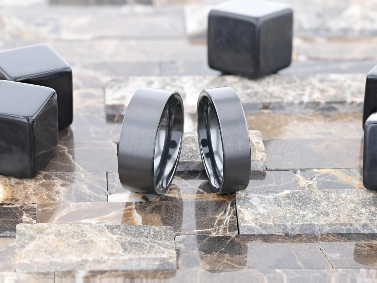 SAN BERNARDINO Brushed Finish Flat Black Titanium Men’s Wedding Band - 6mm & 8mm