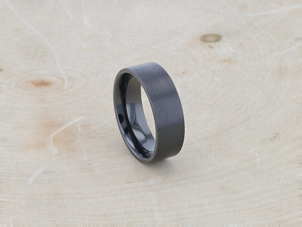 SAN BERNARDINO Brushed Finish Flat Black Titanium Men’s Wedding Band - 6mm & 8mm