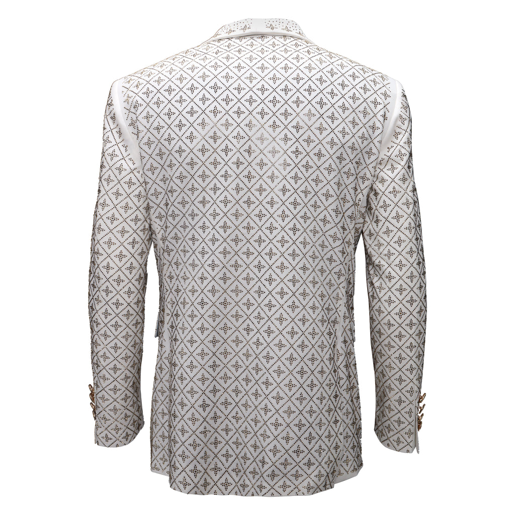 Elegant Blazer with Sparkling Embellishments WHITE/GOLD