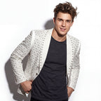 Elegant Blazer with Sparkling Embellishments WHITE/GOLD