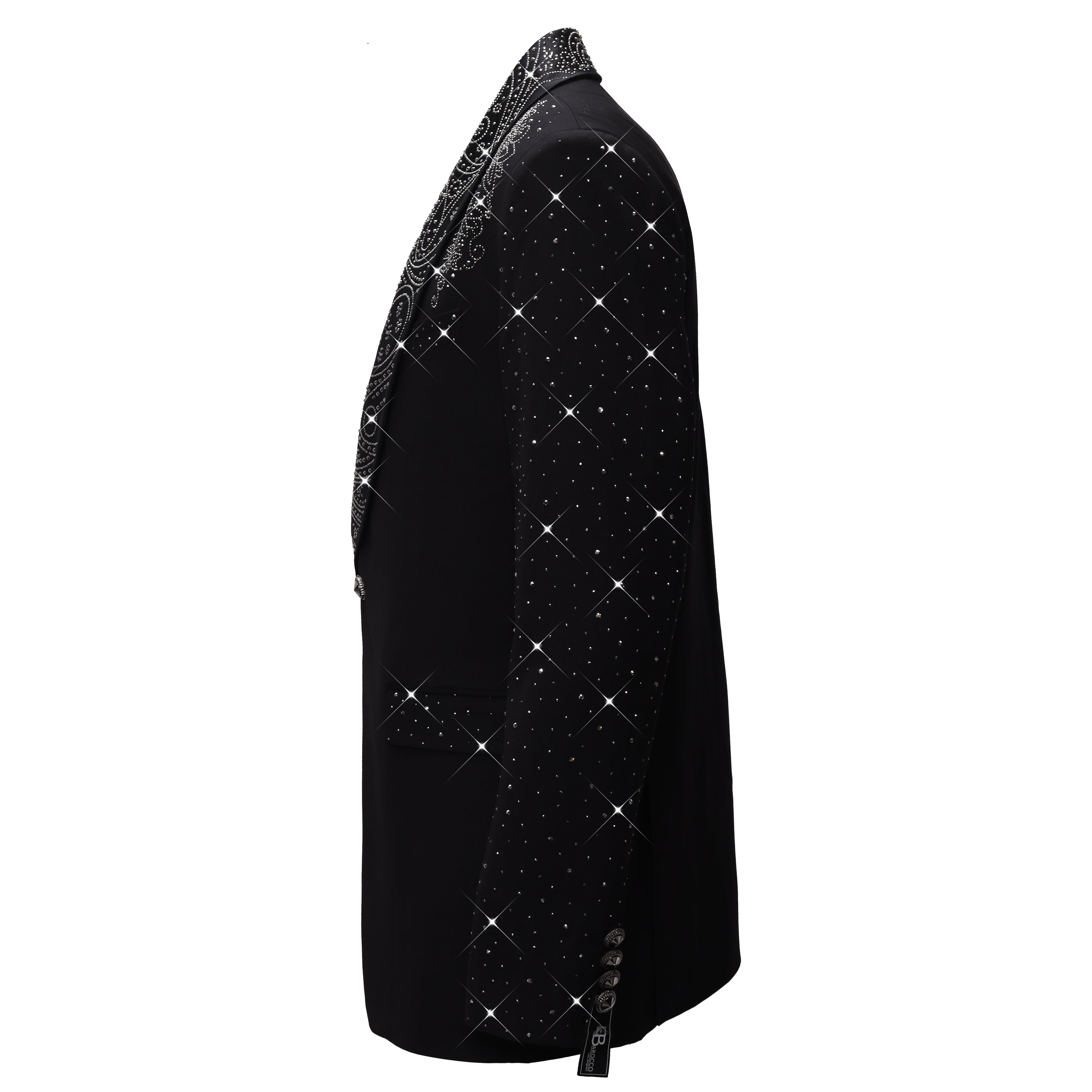 Luxurious Black Blazer with Elegant Rhinestone Emb BLACK
