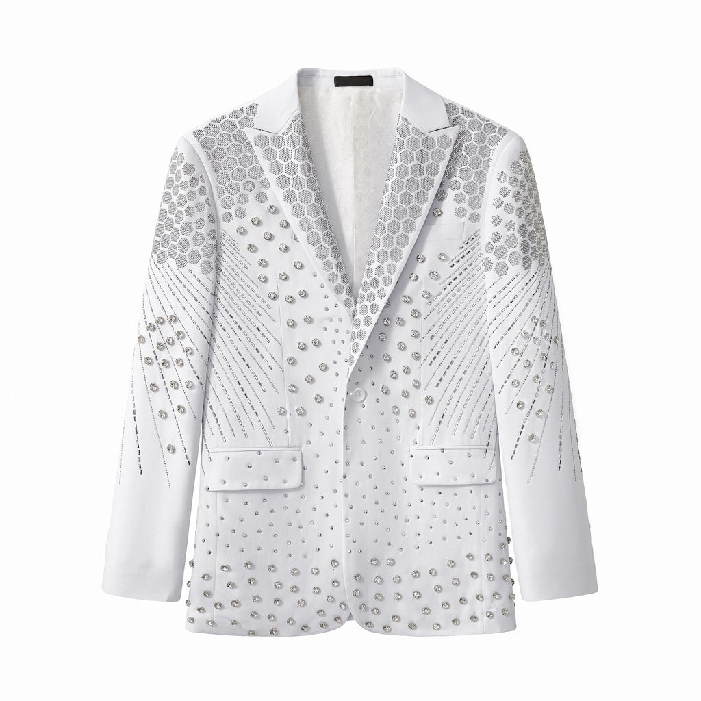 Barocco Radiant Hex Crystal Men's Blazer - White/Silver